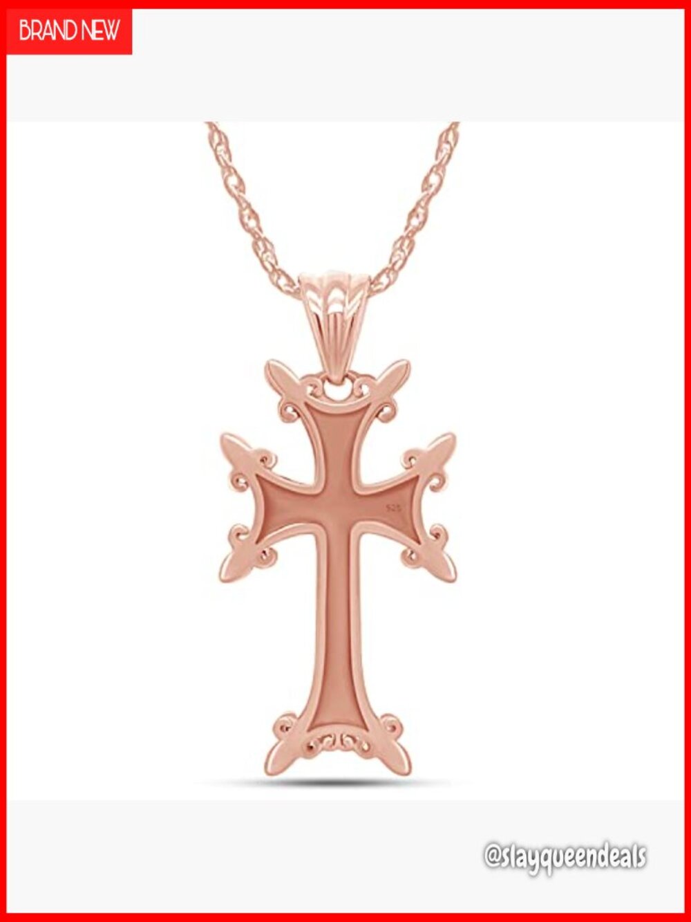 Armenian Cross Pendant Necklace with Rope Chain, 14K Gold Over 925 Sterling - Picture 4 of 7